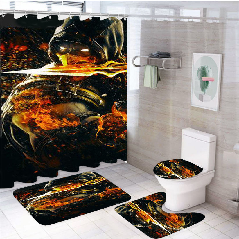 Mortal Kombat X Scorpion Blade 4Pcs Bathroom Set Shower Curtain
