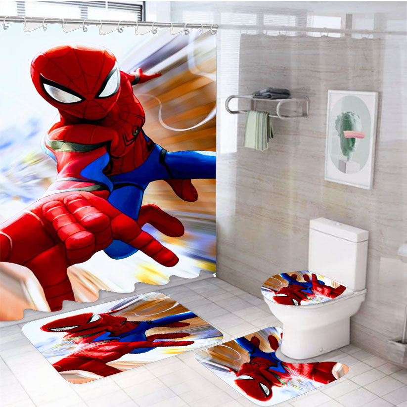 Moving Fast Spiderman Art 4Pcs Bathroom Set Shower Curtain