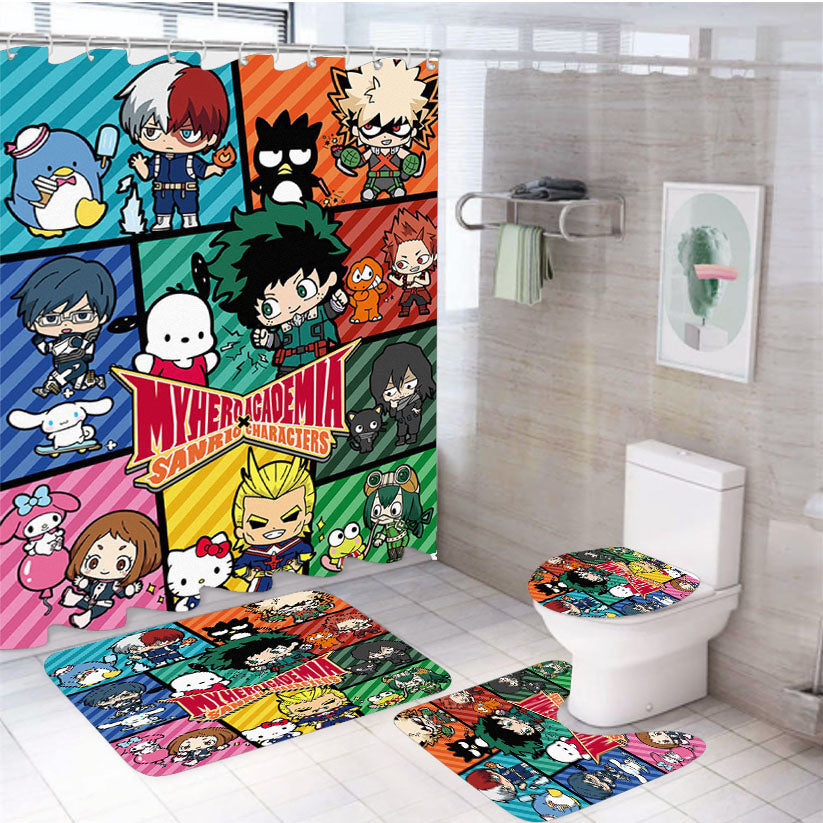My Hero Academia X Cute Pokemon 4Pcs Bathroom Set Shower Curtain