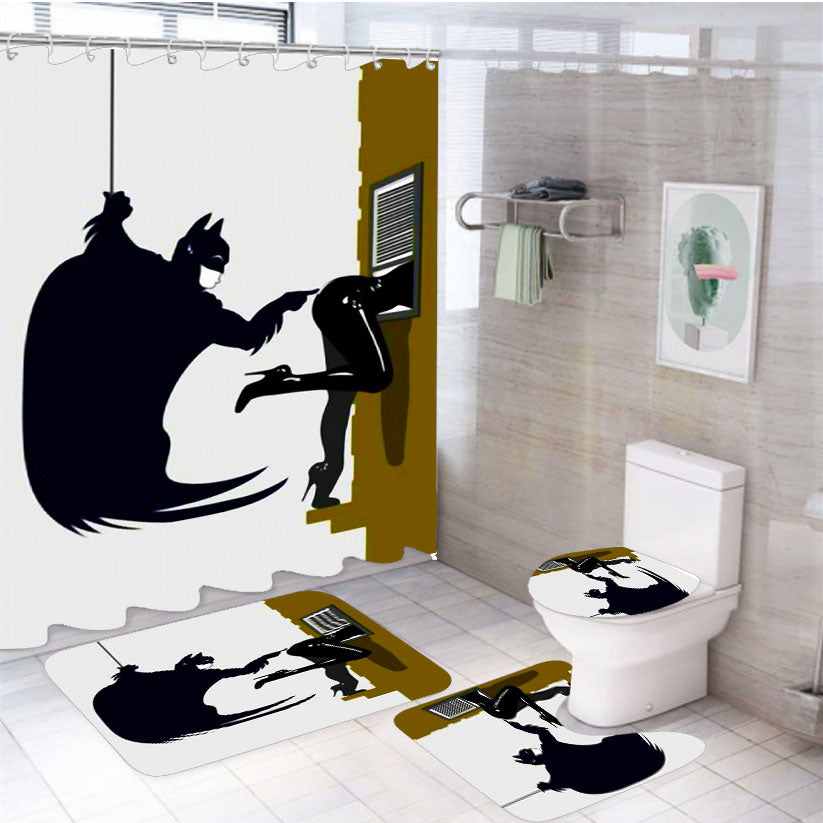 Naughty Batman And Catwoman 4Pcs Bathroom Set Shower Curtain