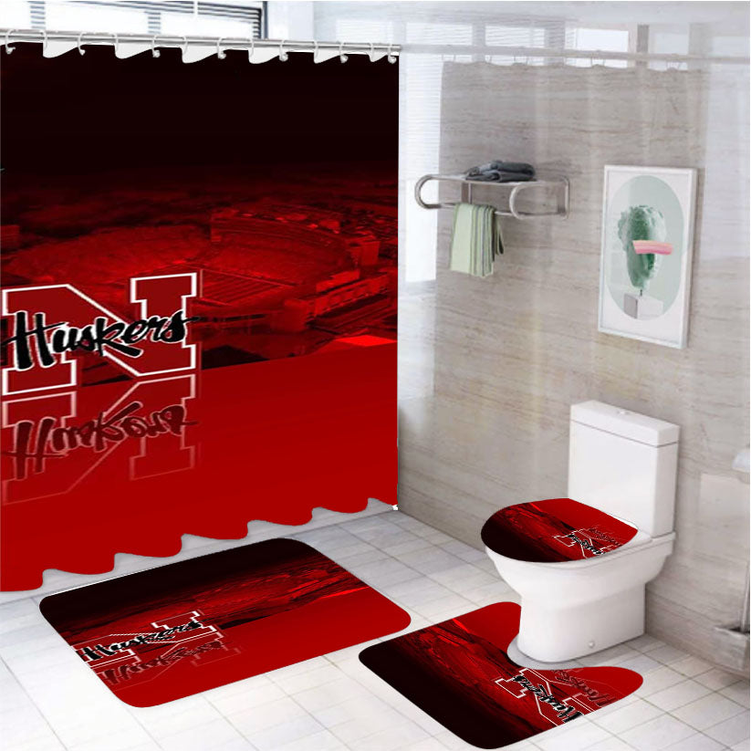 Nebraska Cornhuskers Football 4Pcs Bathroom Set Shower Curtain