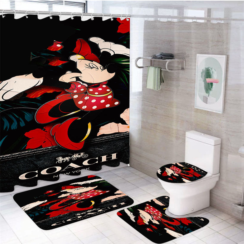 New Coach Minnie Mouse Happy 4Pcs Bathroom Set Shower Curtain