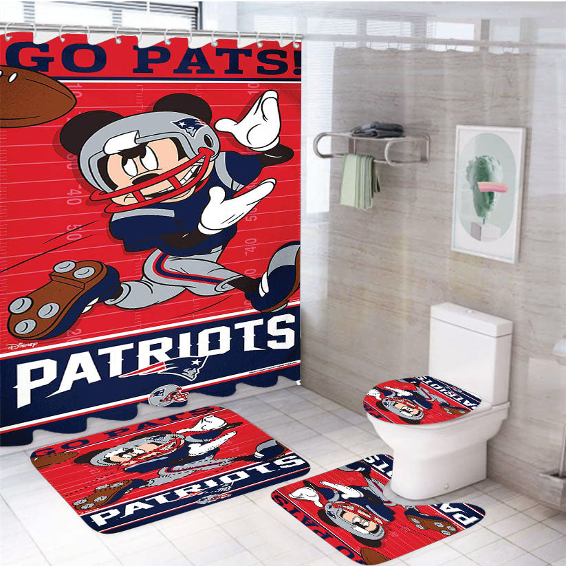 New England Patriots Disney Mickey Mouse 4Pcs Bathroom Set Shower Curtain