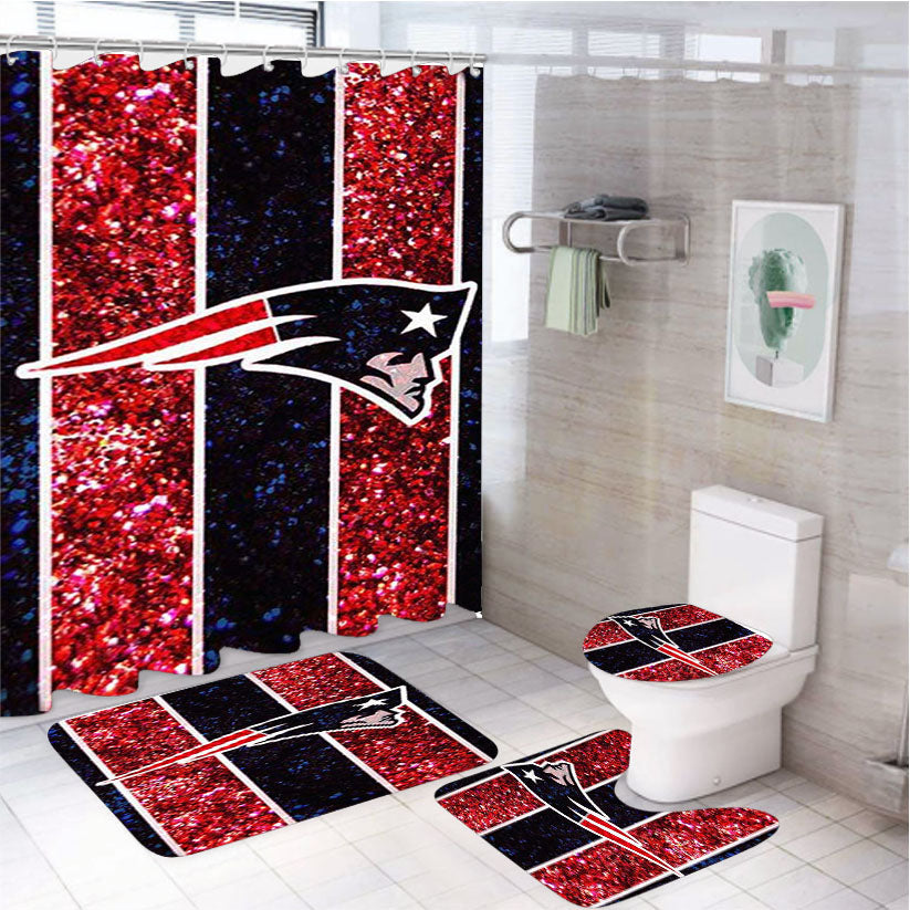 New England Patriots Nfl Logo Glitter 4Pcs Bathroom Set Shower Curtain