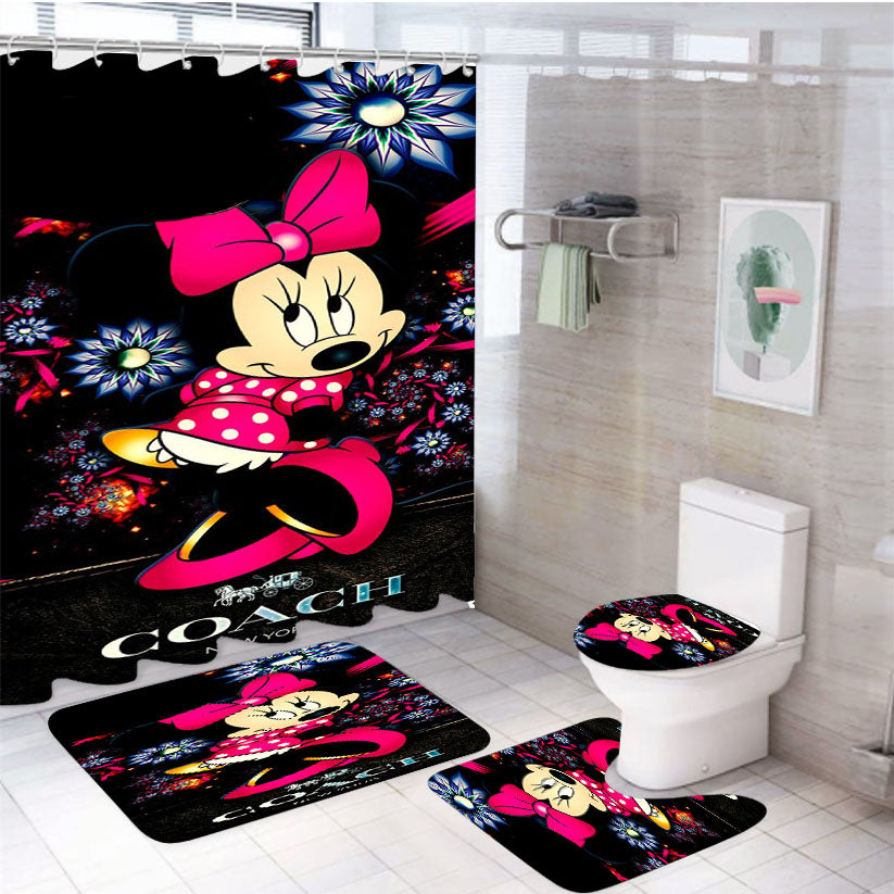 New Minnie Mouse Coach 1 4Pcs Bathroom Set Shower Curtain