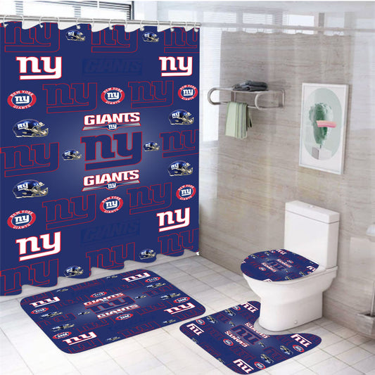 New York Giants Logo Pattern Blue 4Pcs Bathroom Set Shower Curtain