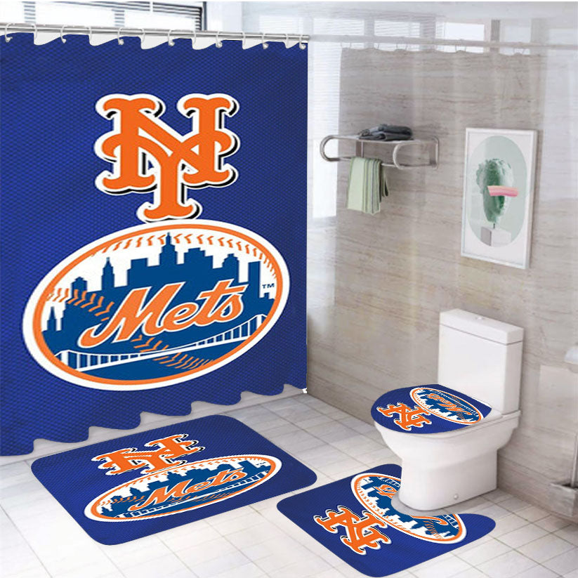 New York Mets 4Pcs Bathroom Set Shower Curtain