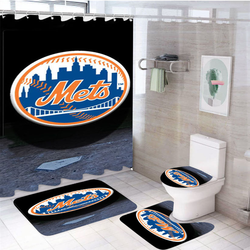New York Mets Fade To Black 4Pcs Bathroom Set Shower Curtain
