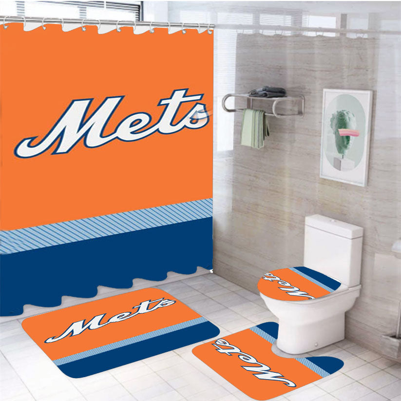 New York Mets Mlb 4Pcs Bathroom Set Shower Curtain
