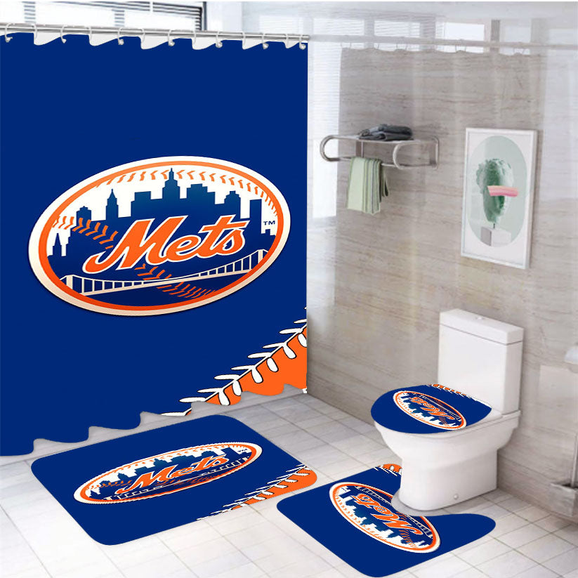 New York Mets Mlb 4 4Pcs Bathroom Set Shower Curtain