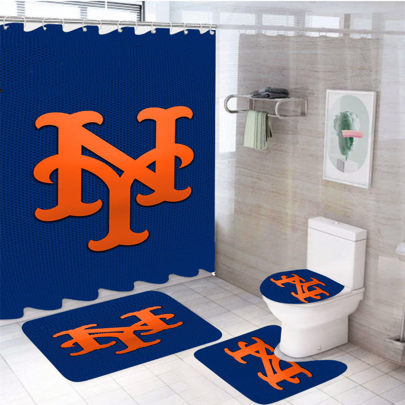New York Mets Mlb 43 4Pcs Bathroom Set Shower Curtain