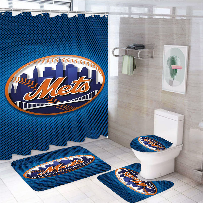 New York Mets Ny Logo 4Pcs Bathroom Set Shower Curtain