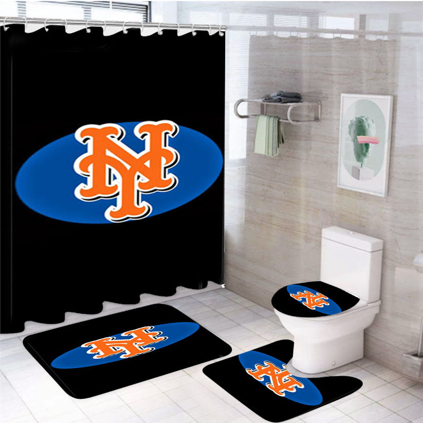 New York Mets Text 4Pcs Bathroom Set Shower Curtain