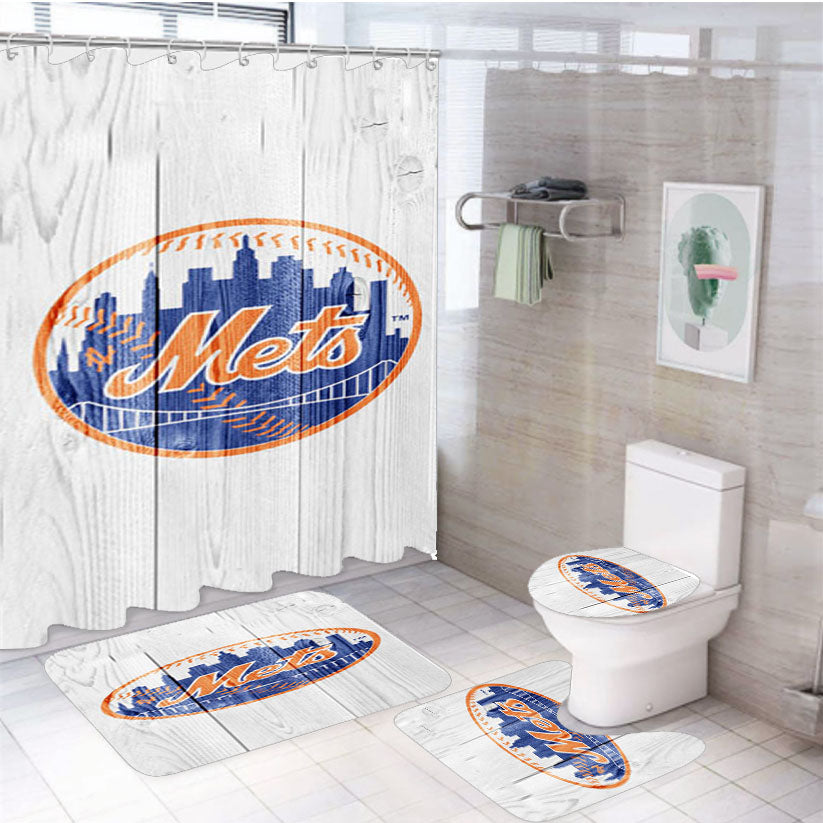 New York Mets White Wood 4Pcs Bathroom Set Shower Curtain