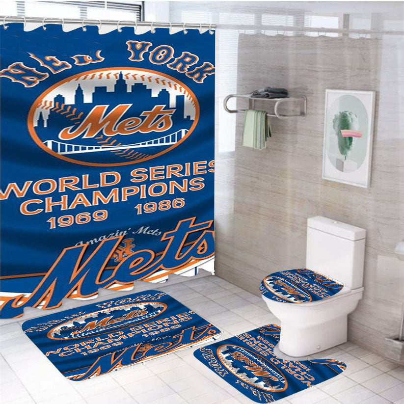 New York Mets World Series 4Pcs Bathroom Set Shower Curtain