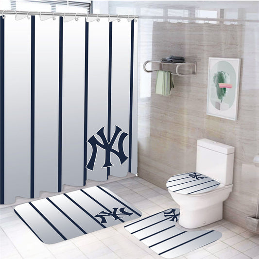 New York Yankees Pattern 4Pcs Bathroom Set Shower Curtain