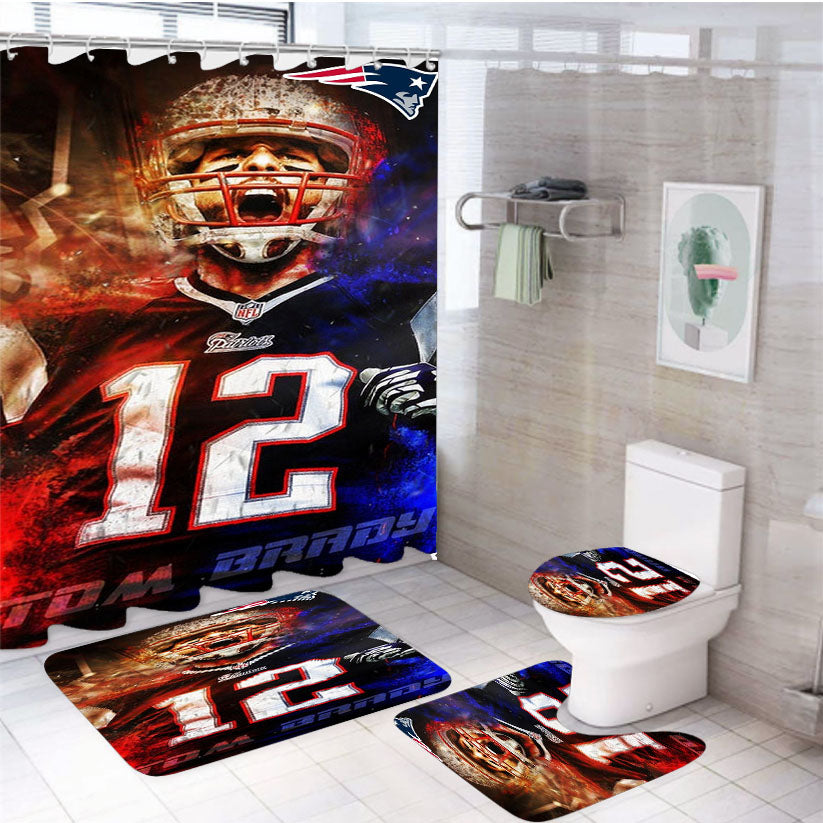 Nfl Patriots 12 Tom Brady 4Pcs Bathroom Set Shower Curtain