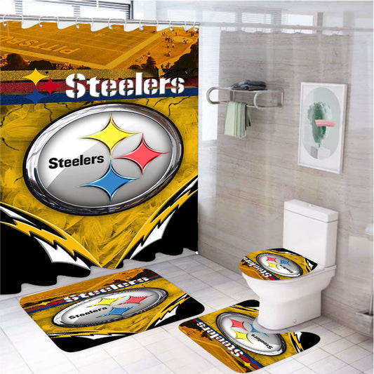 Nfl Pittsburgh Steelers Multicolor Art Images 4Pcs Bathroom Set Shower Curtain