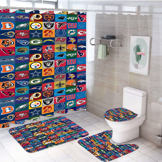 Nfl Teams Logo Collage Collection 4Pcs Bathroom Set Shower Curtain