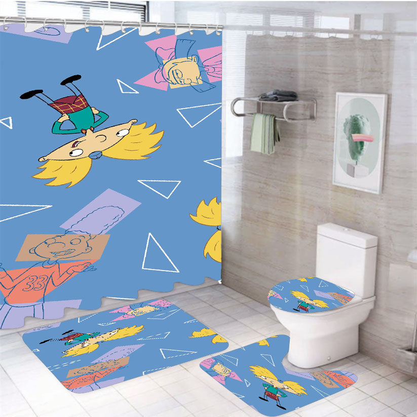 Nickelodeon Hey Arnold Pattern 4Pcs Bathroom Set Shower Curtain
