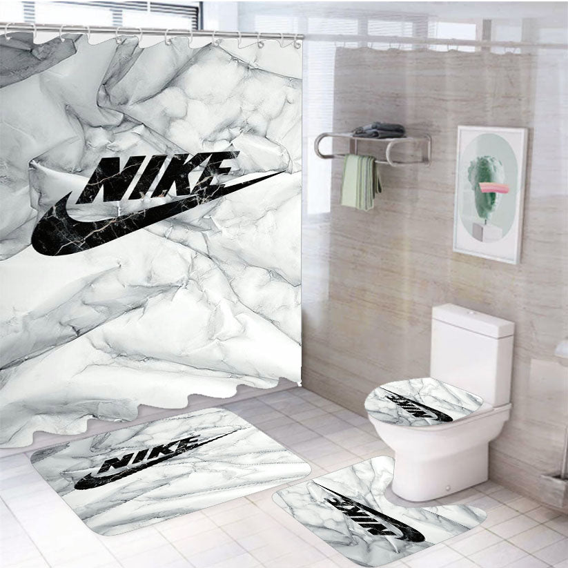 Nike Art White Glossy 4Pcs Bathroom Set Shower Curtain
