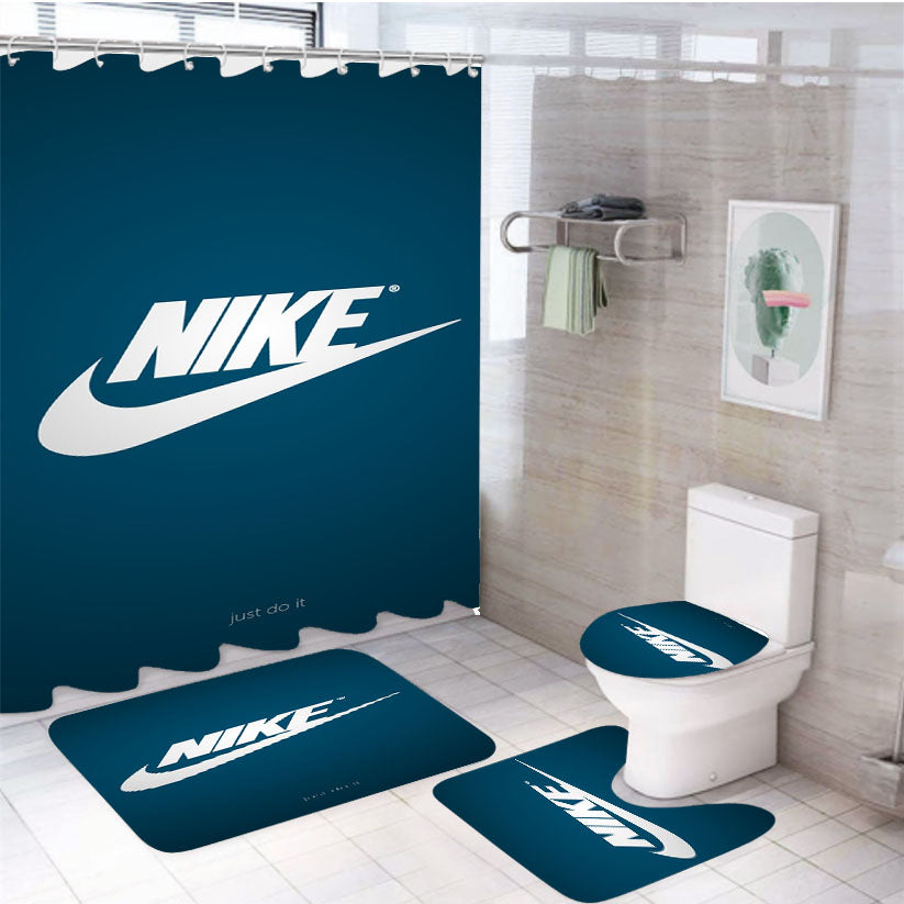 Nike Blue 4Pcs Bathroom Set Shower Curtain