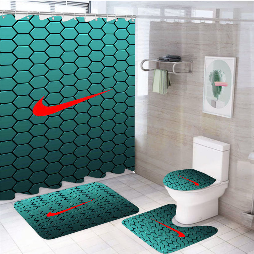 Nike Carbon Blue 4Pcs Bathroom Set Shower Curtain