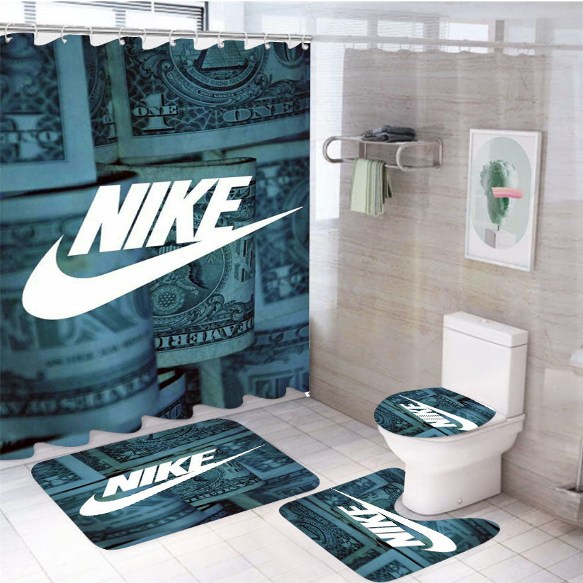 Nike Dollars White 4Pcs Bathroom Set Shower Curtain