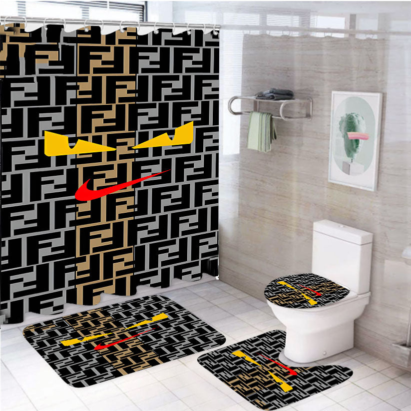 Nike Fendi Roma Eyes 4Pcs Bathroom Set Shower Curtain