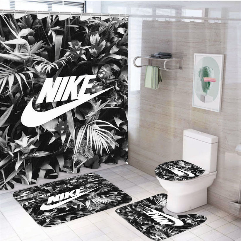 Nike Flowers Black White 4Pcs Bathroom Set Shower Curtain