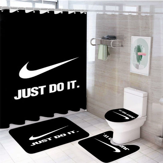 Nike Just Do It Black White 4Pcs Bathroom Set Shower Curtain