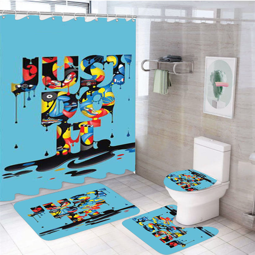 Nike Just Do It Paint Blue Bg 4Pcs Bathroom Set Shower Curtain