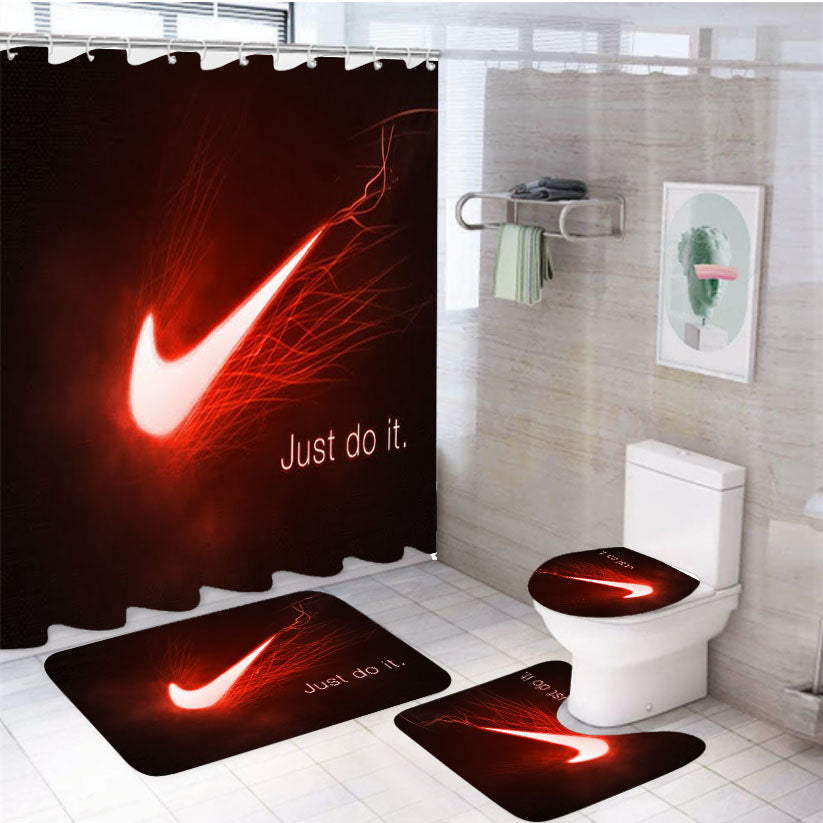 Nike Just Do It Red Aura Logo 4Pcs Bathroom Set Shower Curtain