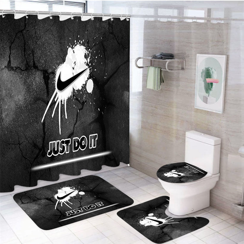 Nike Just Do It White Splat Logo 4Pcs Bathroom Set Shower Curtain