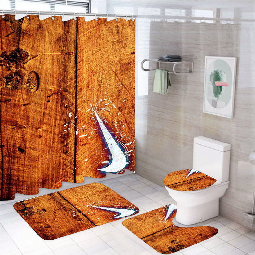 Nike Logo In Wood 4Pcs Bathroom Set Shower Curtain