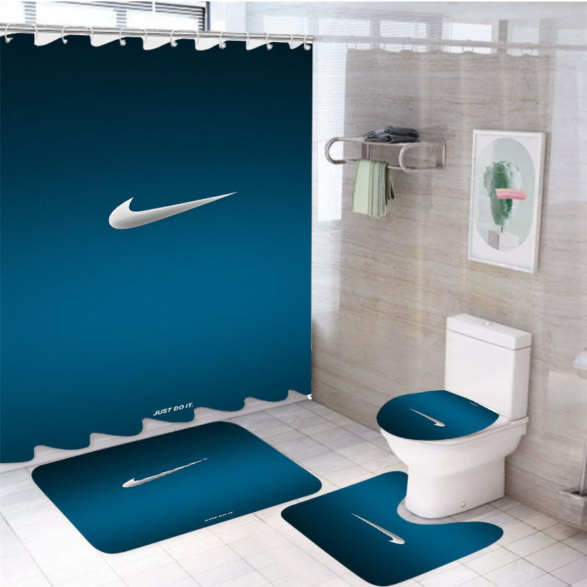 Nike Metal Logo 4Pcs Bathroom Set Shower Curtain