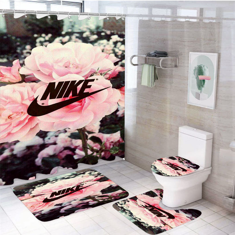 Nike Pink Rose Flower 4Pcs Bathroom Set Shower Curtain
