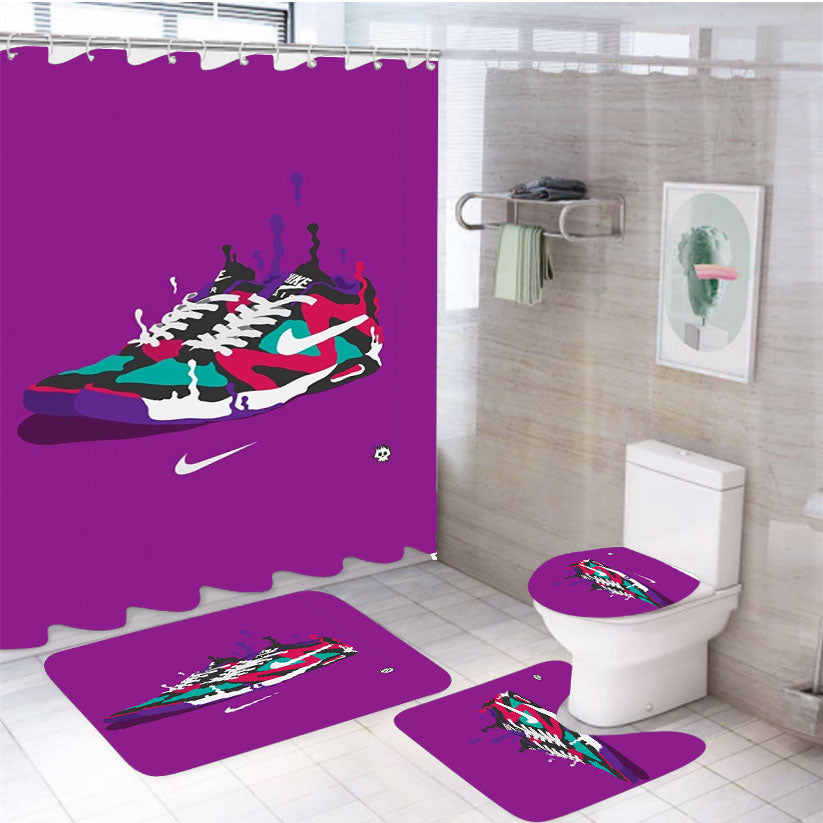 Nike Sneakers Art Sports Brand Purple 4Pcs Bathroom Set Shower Curtain