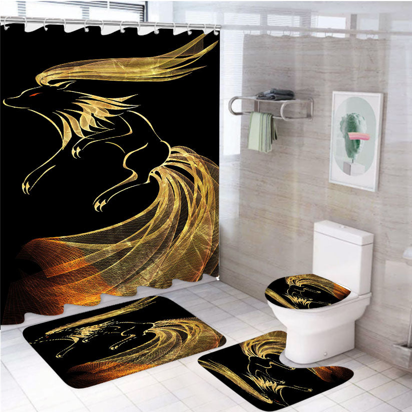 Ninetales Pokemon Line Art On Black 4Pcs Bathroom Set Shower Curtain