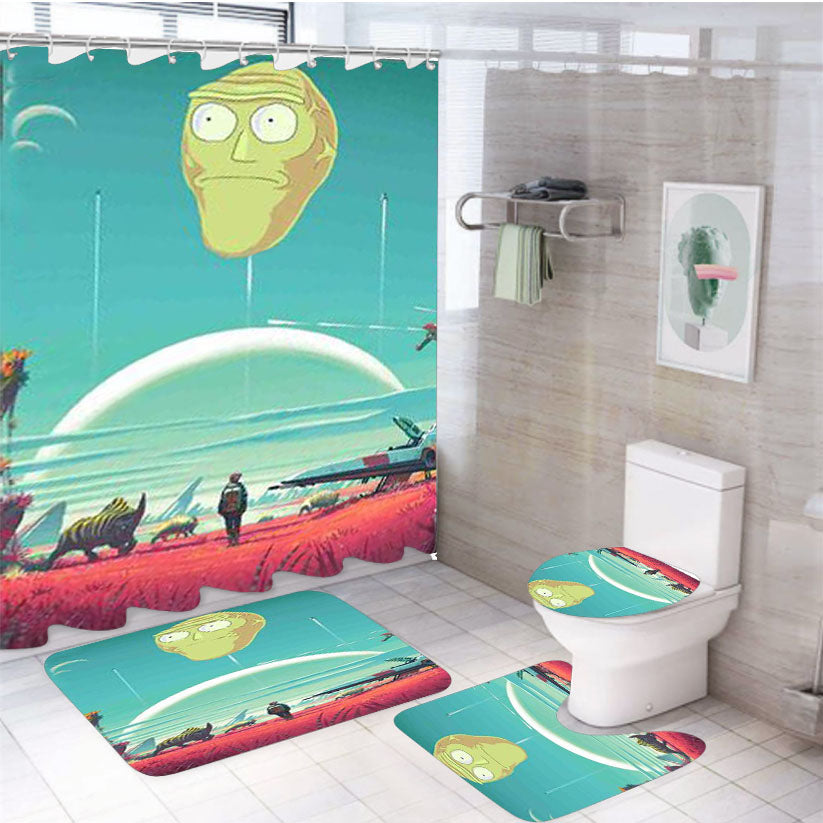 No Man'S Sky Meets Rick And Morty 4Pcs Bathroom Set Shower Curtain