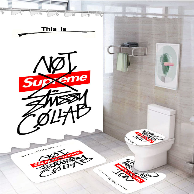 Not Supreme Stussy Collab 4Pcs Bathroom Set Shower Curtain