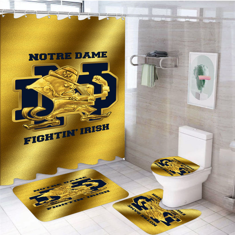 Notre Dame Fighting Irish Football Golden Flag 4Pcs Bathroom Set Shower Curtain