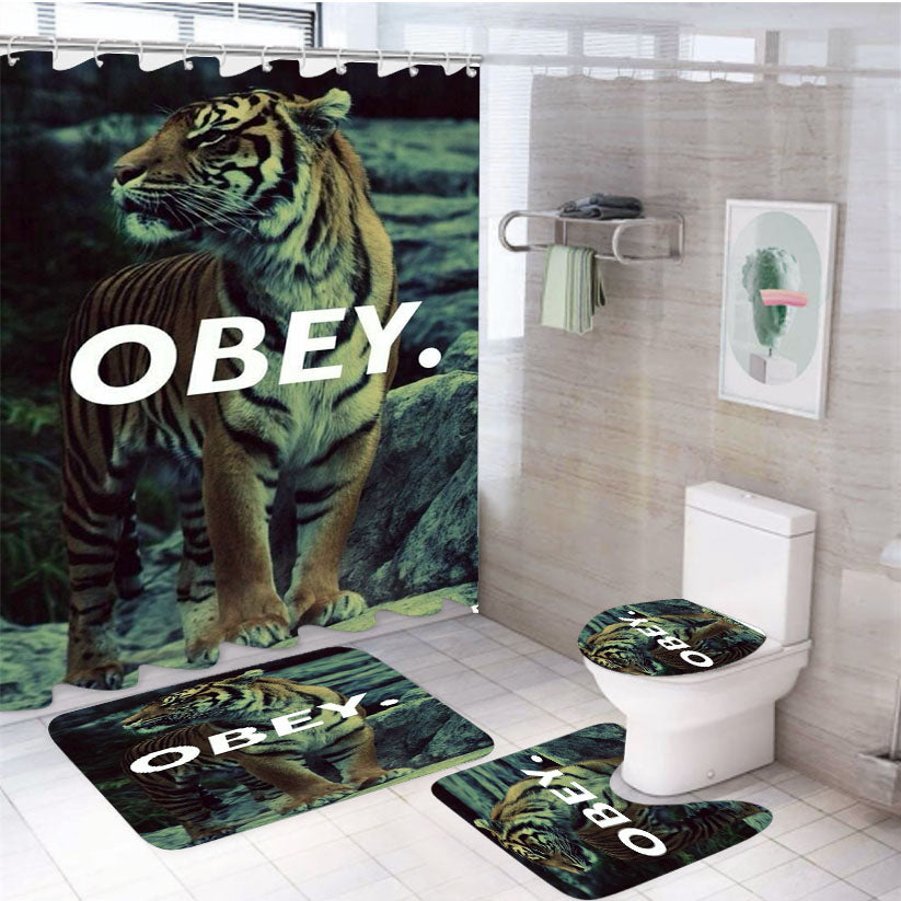Obey Lion Stone 4Pcs Bathroom Set Shower Curtain