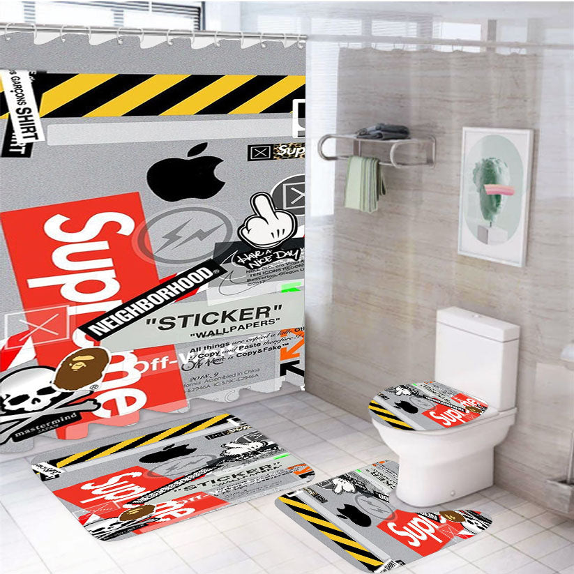 Off White Supreme 4Pcs Bathroom Set Shower Curtain