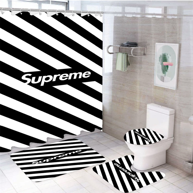 Off White Supreme 2 4Pcs Bathroom Set Shower Curtain