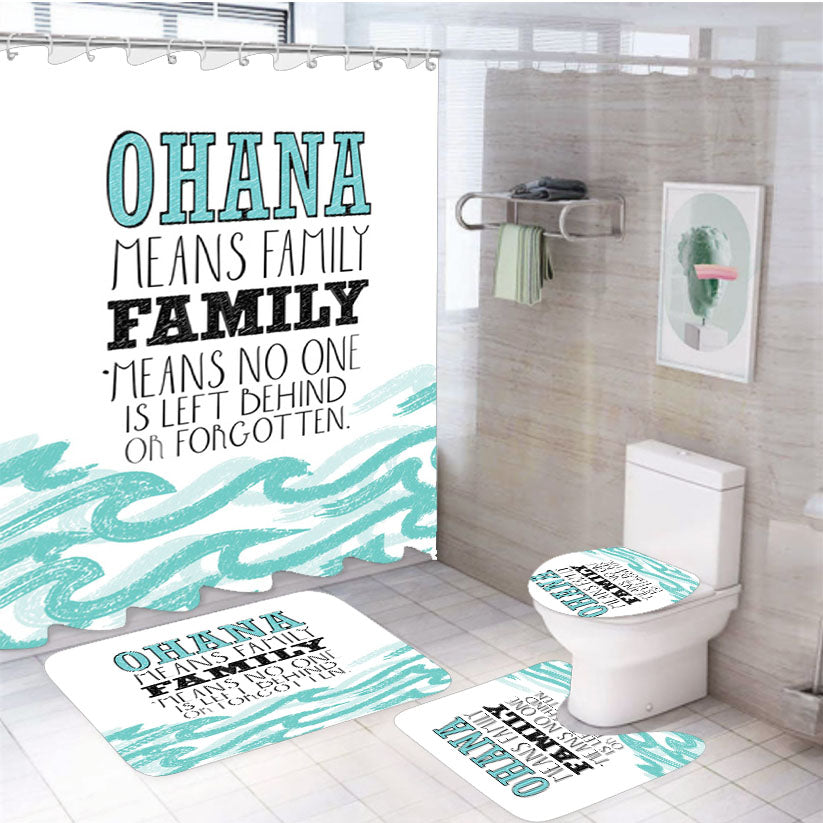 Ohana Means Family Lilo And Stitch 4Pcs Bathroom Set Shower Curtain