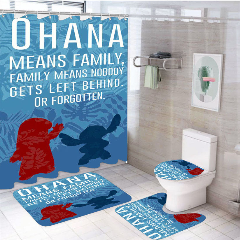 Ohana Stitch Lilo Disney 4Pcs Bathroom Set Shower Curtain
