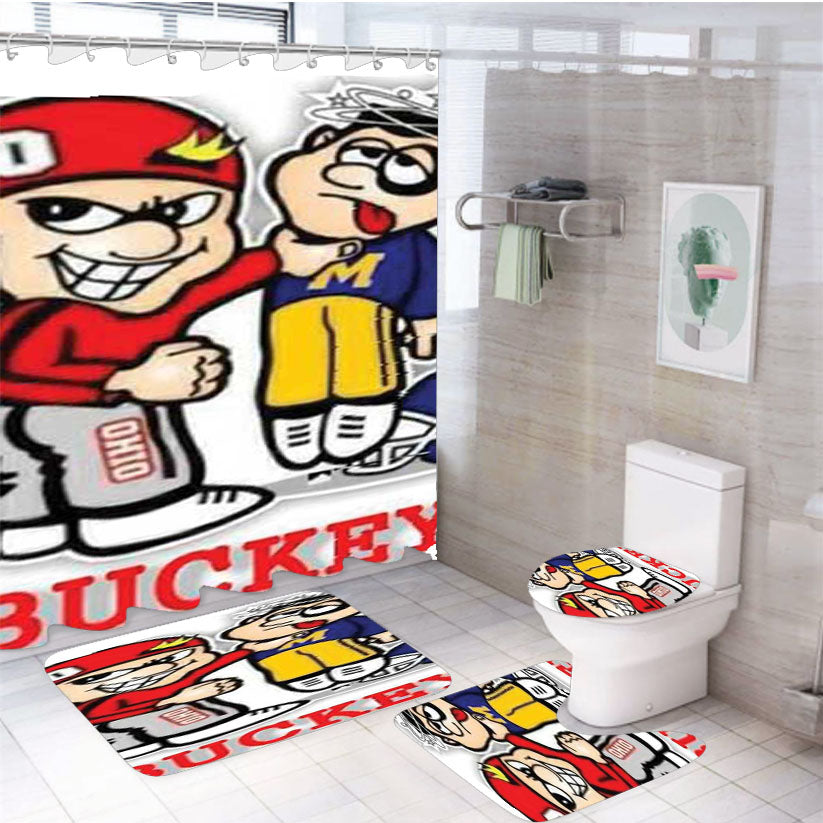 Ohio State Go Buckeyes 4Pcs Bathroom Set Shower Curtain