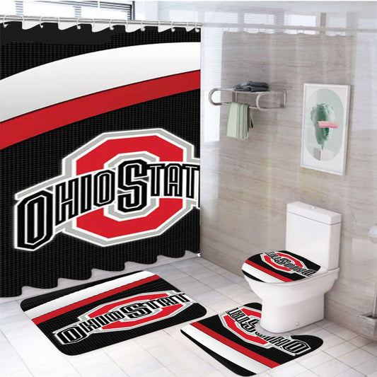 Ohio State Logo Under Stripes 4Pcs Bathroom Set Shower Curtain