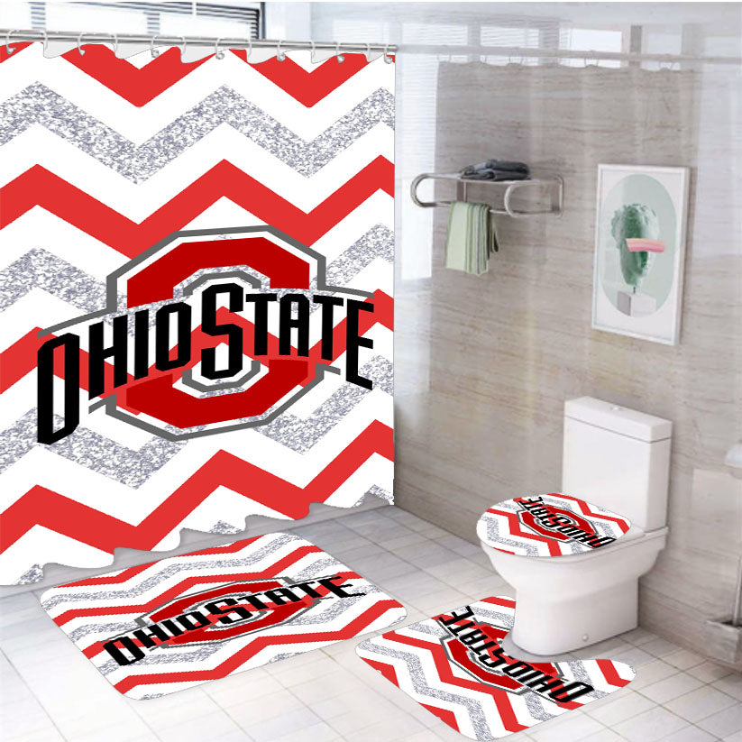 Ohio State Osu Red White Glitter Logo 4Pcs Bathroom Set Shower Curtain